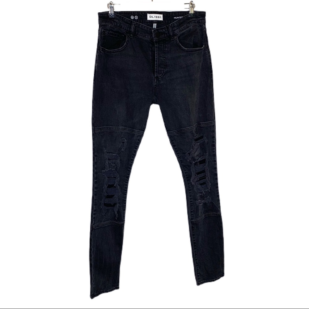 DL1961 Hunter Skinny‎ Black Destroyed Moto Jeans